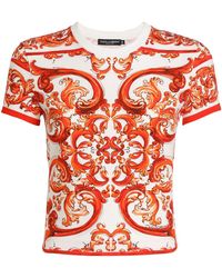 Dolce & Gabbana - Stretch-Cotton Majolica Print T-Shirt - Lyst