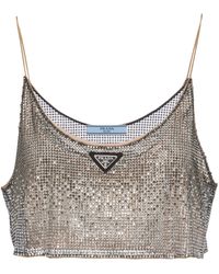 Prada - Rhinestone-Embroidered Mesh Top - Lyst