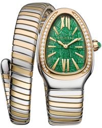 BVLGARI - Stainless Steel, Yellow Gold And Diamond Serpenti Tubogas Watch 35mm - Lyst
