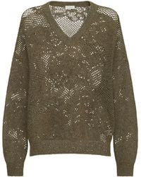 Brunello Cucinelli - Open-Work Embellished Sweater - Lyst