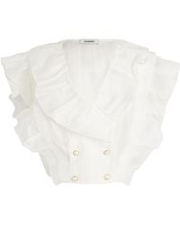Sandro - Linen-Blend Ruffled Top - Lyst