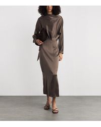 staud freda ruched silk maxi dress Staud Freda Ruched Silk-Blend Gown - Brown