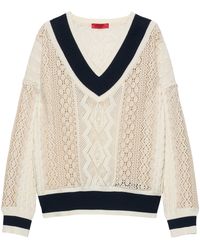 MAX&Co. - Cotton Crochet V-Neck Sweater - Lyst