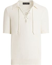 Dolce & Gabbana - Cotton-Blend Serafino Drawstring Polo Shirt - Lyst