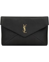 Saint Laurent - Leather Cassandre Envelope Pouch - Lyst