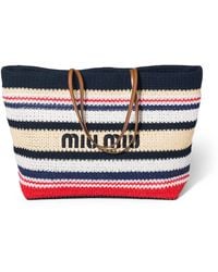 Miu Miu - Woven Raffia-Effect Tote Bag - Lyst