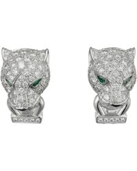 Cartier - White Gold, Diamond, Emerald And Onyx Panthère De Earrings - Lyst