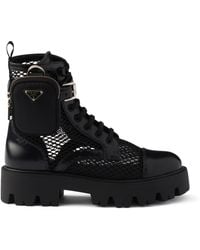 Prada - Mesh And Leather Monolith Boots With Pouch - Lyst