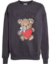 Ganni - Organic Cotton Rhinestone Bear Sweatshirt - Lyst