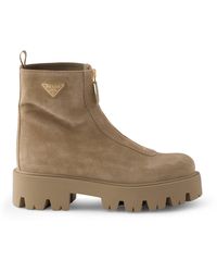 Prada - Suede Triangle Ankle Boots 50 - Lyst