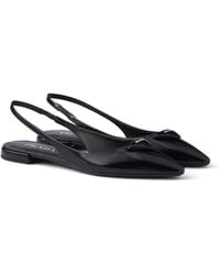 Prada - Brushed Leather Slingback Ballet Flats 10 - Lyst