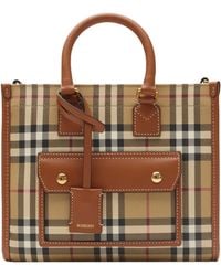 Burberry - Mini Check Freya Tote Bag - Lyst
