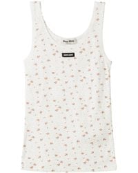 Miu Miu - Cotton Jersey Ribbed Tank Top - Lyst