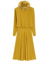 Valentino - Silk Feather-Trim Midi Dress - Lyst