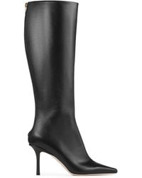 Jimmy Choo - Agathe 85 Point-toe Knee-high Leather Boots - Lyst