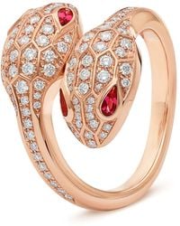 BVLGARI - Rose Gold, Diamond And Rubellite Serpenti Seduttori Ring - Lyst