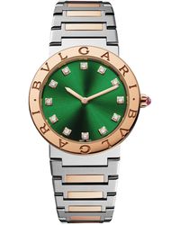 BVLGARI - Stainless Steel And Rose Gold Lady Watch 33mm - Lyst