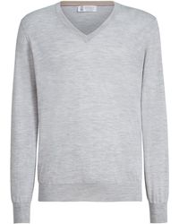 Brunello Cucinelli - Cashmere-Silk V-Neck Sweater - Lyst