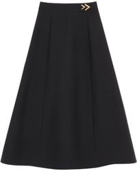 Valentino - Wool-Silk Crepe Midi Skirt - Lyst