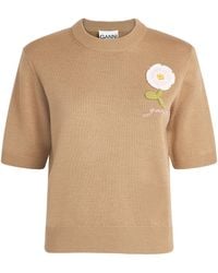 Ganni - Merino Flower Appliqué Sweater - Lyst