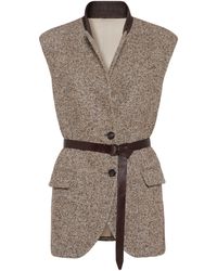 Brunello Cucinelli - Virgin Wool-Silk Chevron Belted Vest - Lyst