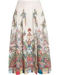Etro - Cotton Paisley Pleated Midi Skirt - Lyst