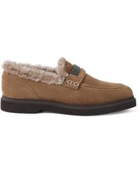Brunello Cucinelli - Suede Shearling-Lined Penny Loafers - Lyst