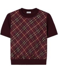Burberry - Wool-Silk Check Panel T-Shirt - Lyst