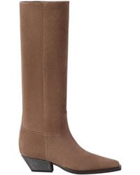 Brunello Cucinelli - Suede Monili-Heel Knee-High Boots 50 - Lyst