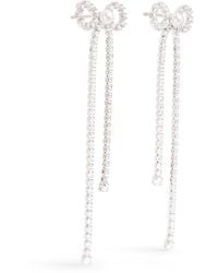 Self-Portrait - Crystal And Faux Pearl Bow Drop Earrings - Lyst