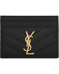 Saint Laurent - Monogram Matelasse Lambskin Leather Card Holder - Lyst