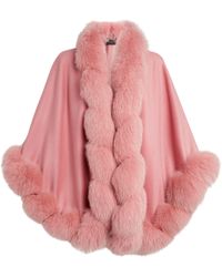 Harrods Fox Trim Cashmere Cape - Pink