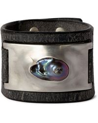 Parts Of 4 - Leather, Acid Treated Silver-plated Brass And Black Rainbow Pearl Amulet Cuff - Lyst
