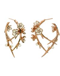 Shaun Leane - Gold Vermeil, Diamond And Pearl Cherry Blossom Hoop Earrings - Lyst