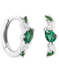 Astrid & Miyu - Diamond And Emerald Huggie Hoops - Lyst