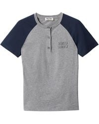 Miu Miu - Cotton Jersey Henley T-Shirt - Lyst