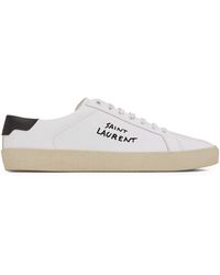 Saint Laurent - Embroidered Sneakers In Canvas And Smooth Leather - Lyst