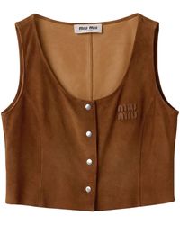 Miu Miu - Waxed Suede Cropped Top - Lyst