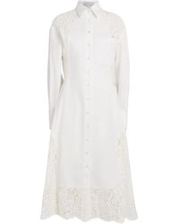 Stella McCartney - Organic Cotton Lace-Panel Midi Shirt Dress - Lyst