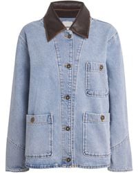 Sandro - Leather-Collar Denim Jacket - Lyst