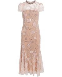 Self-Portrait - Sequinned Flower Midi Dress - Lyst