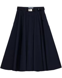 Prada - Belted Poplin Midi Skirt - Lyst