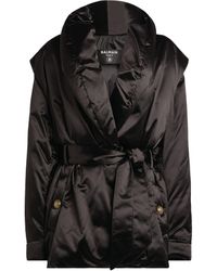 Balmain Satin Padded Coat - Black