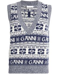 Ganni - Wool-blend Logo Sweater Vest - Lyst