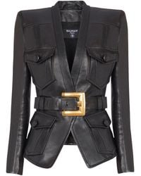 Balmain - Belted 4 Pokets Fitted Lambskin Jacket - Lyst