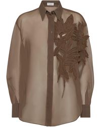 Brunello Cucinelli - Crispy Silk Floral-Appliqué Shirt - Lyst
