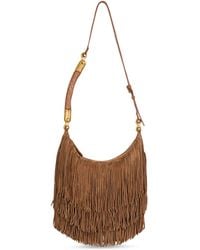 Balmain - Suede Fringe Ébène Shoulder Bag - Lyst