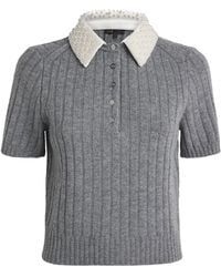 Maje - Wool-Blend Beaded-Collar Polo Sweater - Lyst