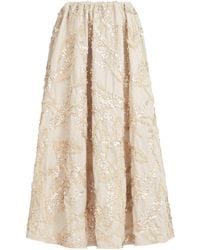 Brunello Cucinelli - Cotton-Blend Embroidered Midi Skirt - Lyst