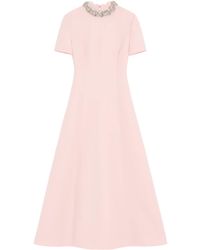 Valentino - Wool-Silk Crepe Embellished Midi Dress - Lyst
